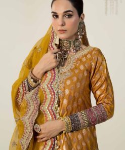 Luxury Formal Mustard Embroidered Jamawar Suit Mbsf-W2408Md 9 Sfw2408Yellowb Imanistudio.com