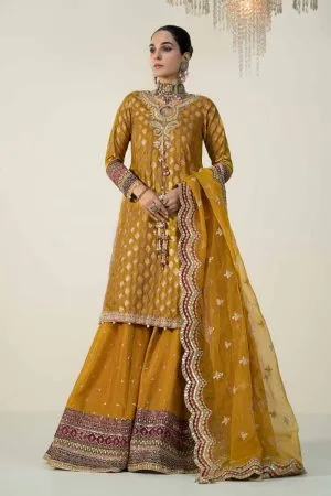 Luxury Formal Mustard Embroidered Jamawar Suit MBSF-W2408MD