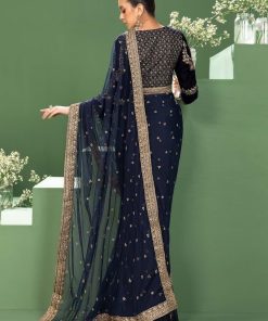 Luxury Formal Navy Blue Embroidered Velvet &Amp; Net Saree Mbsf-Aw2411Nb 12 Sfw2411Bluea Imanistudio.com