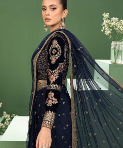 Luxury Formal Navy Blue Embroidered Velvet &Amp; Net Saree Mbsf-Aw2411Nb 11 Sfw2411Bluec Imanistudio.com