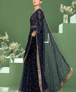 Luxury Formal Navy Blue Embroidered Velvet &Amp; Net Saree Mbsf-Aw2411Nb 9 Sfw2411Bluef Imanistudio.com