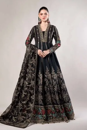 Luxury Formal Black Cotton Satin Embroidered Suit MBCSS-AW24806BM