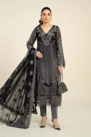 Luxury Formal Black/Grey Embroidered Chiffon Suit Mbcs-Aw24101Bg