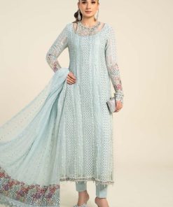 Luxury Formal Ice Blue Embroidered Chiffon Suit MBCS-AW24103IC