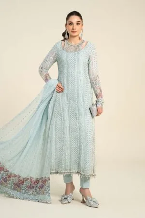 Luxury Formal Ice Blue Embroidered Chiffon Suit Mbcs-Aw24103Ic