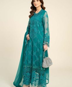 Luxury Formal Teal Embroidered Chiffon Suit MBCS-AW241053TL
