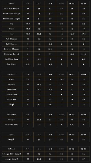 Kids Size Chart Imanistudio.com