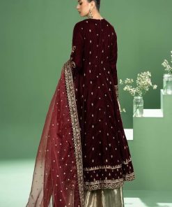 Luxury Formal Maroon Velvet Embroidered Outfit Mbsf-Aw2402Mn 13 Sf W240102Maroona Imanistudio.com