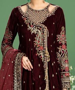 Luxury Formal Maroon Velvet Embroidered Outfit Mbsf-Aw2402Mn 10 Sf W240102Maroonb Imanistudio.com