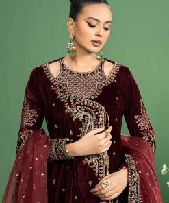 Luxury Formal Maroon Velvet Embroidered Outfit Mbsf-Aw2402Mn 11 Sf W240102Maroonc Imanistudio.com