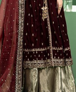 Luxury Formal Maroon Velvet Embroidered Outfit Mbsf-Aw2402Mn 12 Sf W240102Maroond Imanistudio.com