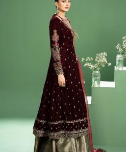 Luxury Formal Maroon Velvet Embroidered Outfit Mbsf-Aw2402Mn 9 Sf W240102Maroonf Imanistudio.com