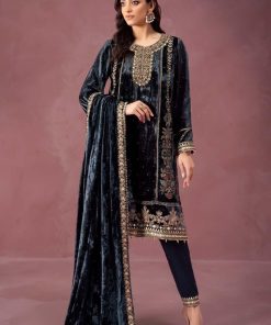 Luxury Formal Teal Blue Velvet Outfit MBSF-W2414TB