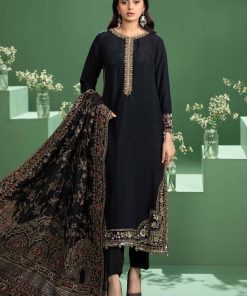 Luxury Formal Black Embroidered Raw Silk Outfit MBSF-AW2420BR