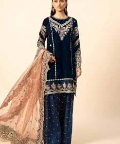 Luxury Formal Navy Blue Velvet Outfit MBSF-W2480NB