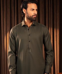 2Pcs 100% Premium Cotton Folded Collar Shalwar Kameez Imist-Dol-01-Olive 7 Cdb Dol 01B Imanistudio.com