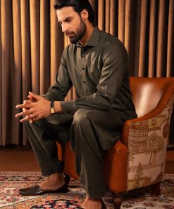 2Pcs 100% Premium Cotton Folded Collar Shalwar Kameez Imist-Dol-01-Olive 6 Cdb Dol 01C Imanistudio.com