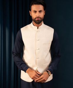 Mens Waistcoat Cotton Silk Sleeveless Blazer IMIST-NTR-01Natural