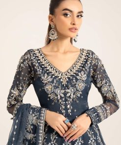 Luxury Formal Dark Blue 2 Pcs Embroidered Organza Dress Mbds-W2901Db 8 D1 Dark Blueb Imanistudio.com