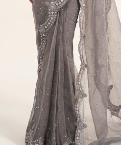 Luxury Formal Grey Embroidered Organza Saree Mbds-W2902Gy 14 D2 Greyd Imanistudio.com