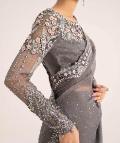 Luxury Formal Grey Embroidered Organza Saree Mbds-W2902Gy 15 D2 Greye Imanistudio.com