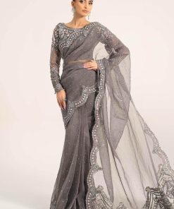 Luxury Formal Grey Embroidered Organza Saree Mbds-W2902Gy 10 D2 Greyf Imanistudio.com