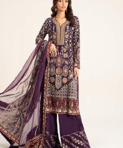 Luxury Formal Purple Embroidered Raw Silk Outfit MBDS-W2903PL