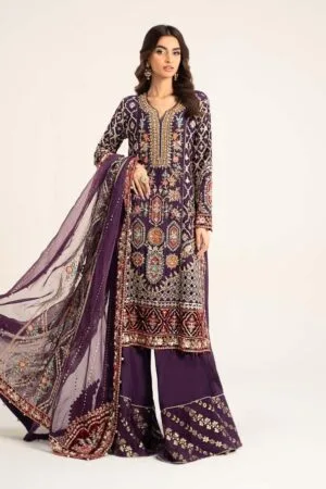 Luxury Formal Purple Embroidered Raw Silk Outfit Mbds-W2903Pl