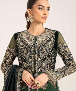 Luxury Formal Dark Green 2 Pcs Embroidered Organza Dress Mbds-W2904Db 10 D4 Greenb Imanistudio.com