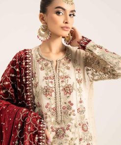 Luxury Formal Ivory/Maroon Embroidered Organza Outfit Mbds-W2905Im 9 D5 Off Whitec Imanistudio.com