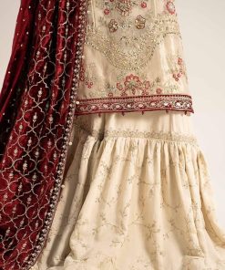 Luxury Formal Ivory/Maroon Embroidered Organza Outfit Mbds-W2905Im 10 D5 Off Whited Imanistudio.com