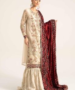 Luxury Formal Ivory/Maroon Embroidered Organza Outfit Mbds-W2905Im 7 D5 Off Whitef Imanistudio.com