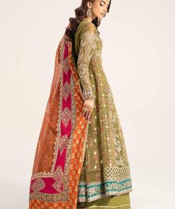 Luxury Formal Green Olive Embroidered Organza Outfit Mbds-W2906Go 10 D6 Green Olvea Imanistudio.com