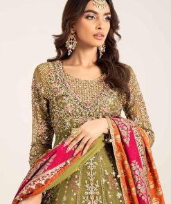 Luxury Formal Green Olive Embroidered Organza Outfit Mbds-W2906Go 8 D6 Green Olveb Imanistudio.com