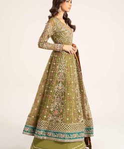 Luxury Formal Green Olive Embroidered Organza Outfit Mbds-W2906Go 7 D6 Green Olvee Imanistudio.com