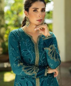 Luxury Pret Teal Linen Embroidered Suit Mbdw-W25159Tg 6 Dw W24159Teal Imanistudio.com