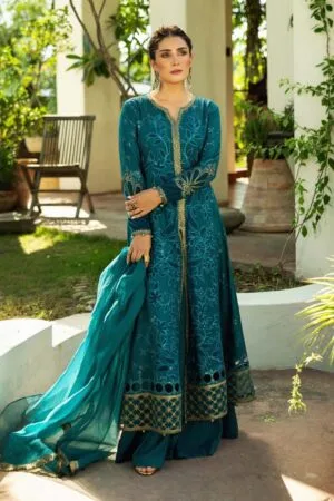 Luxury Pret Teal Linen Embroidered Suit Mbdw-W24159Tg