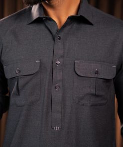 2Pcs Wash &Amp; Wear Folded Collar Shalwar Kameez Imist-Mkr-02-Gunmetal 5 Mkr Dpb 02 Imanistudio.com