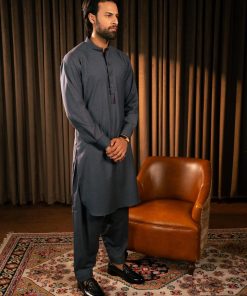 2Pcs Wash &Amp; Wear Band Collar Shalwar Kameez Imist-Mkr-03-Greyish Blue 8 Mkr Mtb 03A Imanistudio.com