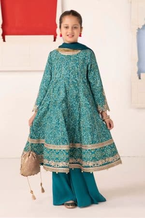 MariaB Kids Teal Yarn Dyed Silk Suit MBKS-EA2405TL