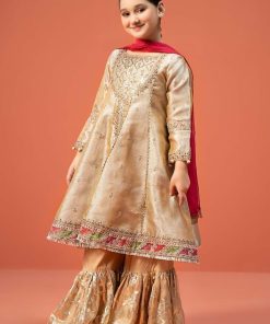 Mariab Kids Golden Embroidered Gharara Suit Mbks-W24003Gg 8 Mks W2403 Goldenf Imanistudio.com