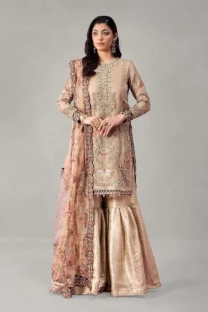 Luxury Formal Golden Embroidered Zari Net Outfit Mbsf-Ea2462Gb