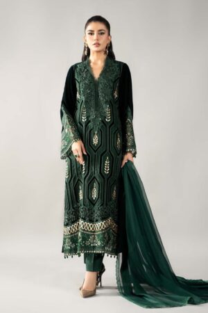 Lux Velvet Emerald Green Embroidered Suit Mbdls-Aw1212Eg