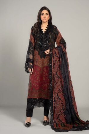 Luxury Woven Embroidered Maroon/Black Suit Mbdls-Aw1204Mb