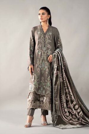 Luxury Linen Embroidered Grey Suit Mbdls-Aw1209Gy