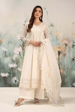 Luxury Pret Off-White Embroidered Organza Suit MBDW-EF25101WT