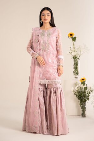 Luxury Pret Pale Lilac Embroidered Organza & Cotton Silk Suit MBDW-EF2517PL