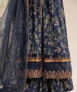 Luxury Pret Navy Blue Printed Cotton Lawn Angrakha Suit Mbdw-Ef2526Nb 11 Dw Ef2526Blued Imanistudio.com