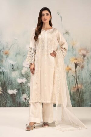 Luxury Pret Off-White Embroidered Lawn Suit MBDW-EF2595WW