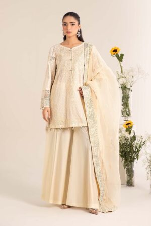 Luxury Pret Cream Embroidered Cotton Lawn Suit MBDW-EF2599CM